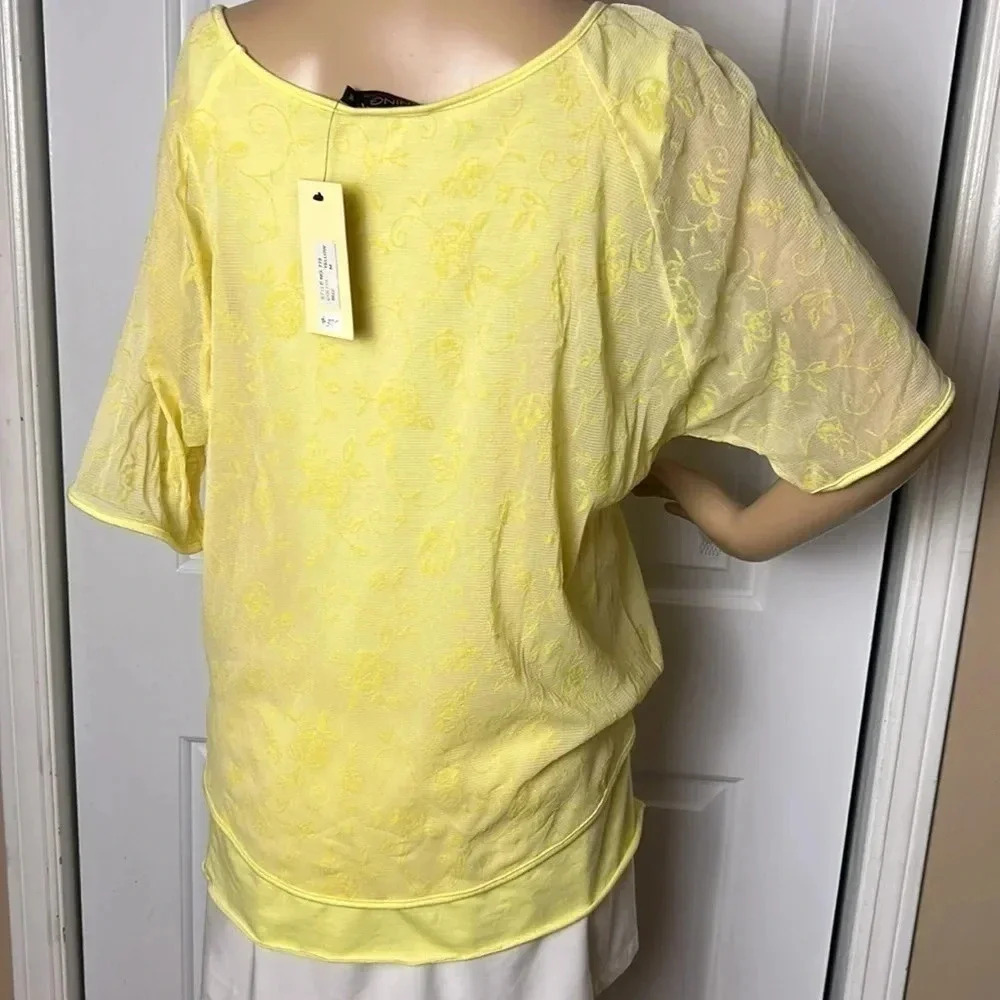 Y2K  vtg NWT top,women M, Layered sheer,overlay,floral yellow,fairy,feminine EC - Picture 4 of 16